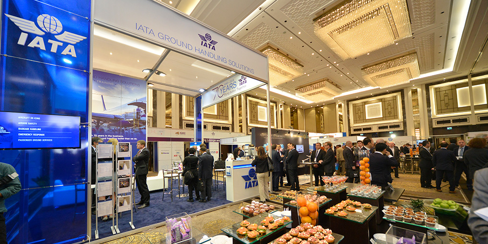 photo of event hall and the IATA Ground Handling Solutions booth